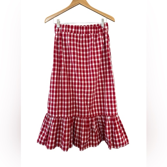 ZARA Red Gingham Ruffle Midi Skirt - Picture 10 of 13